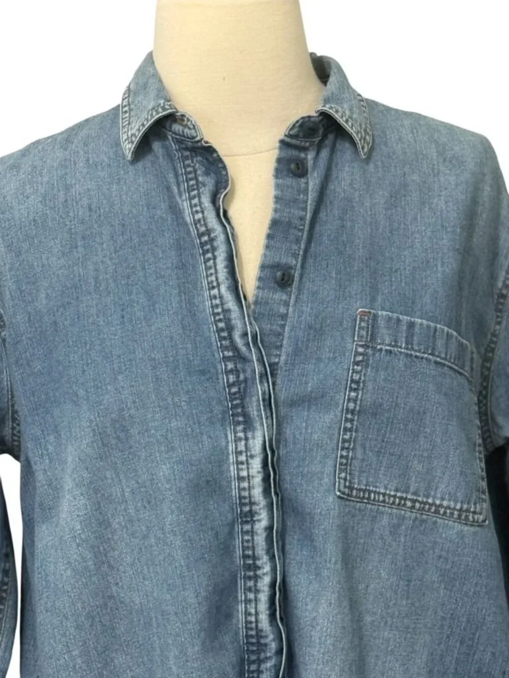 Madewell Womens Denim Oversized Ex-Boyfriend Shirtdress Dress Mini Pocket Size S - Picture 3 of 13